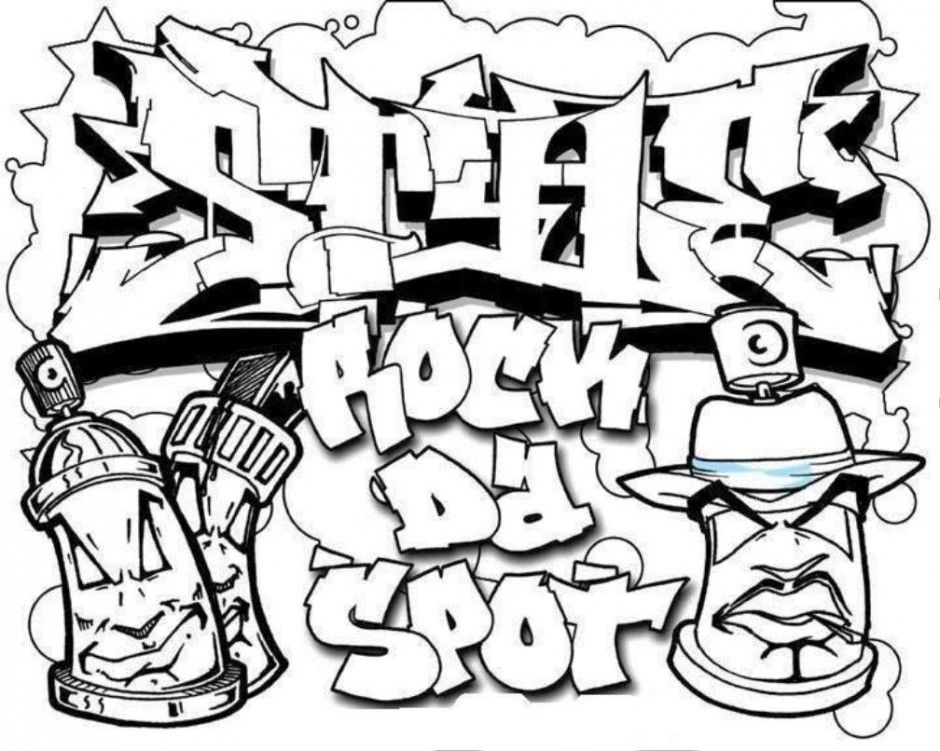Punk Boy Spray Painting Graffiti Outlined Coloring Page Drawing 