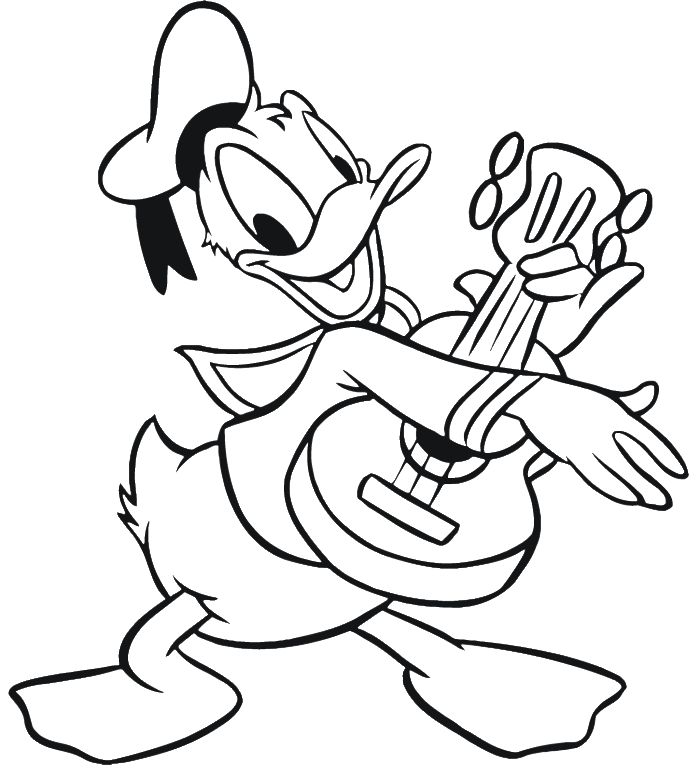 Donald Duck Playing Guitar Alongside Boyfriend Coloring Pages 
