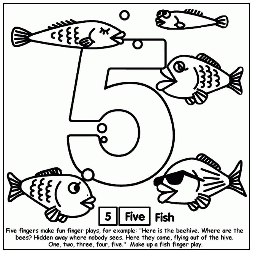 Five Fish Counting Coloring Page - Kids Colouring Pages