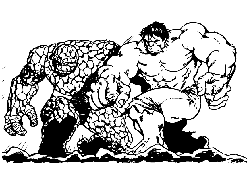 The Thing And Incredible Hulk Coloring Page | Free Printable 
