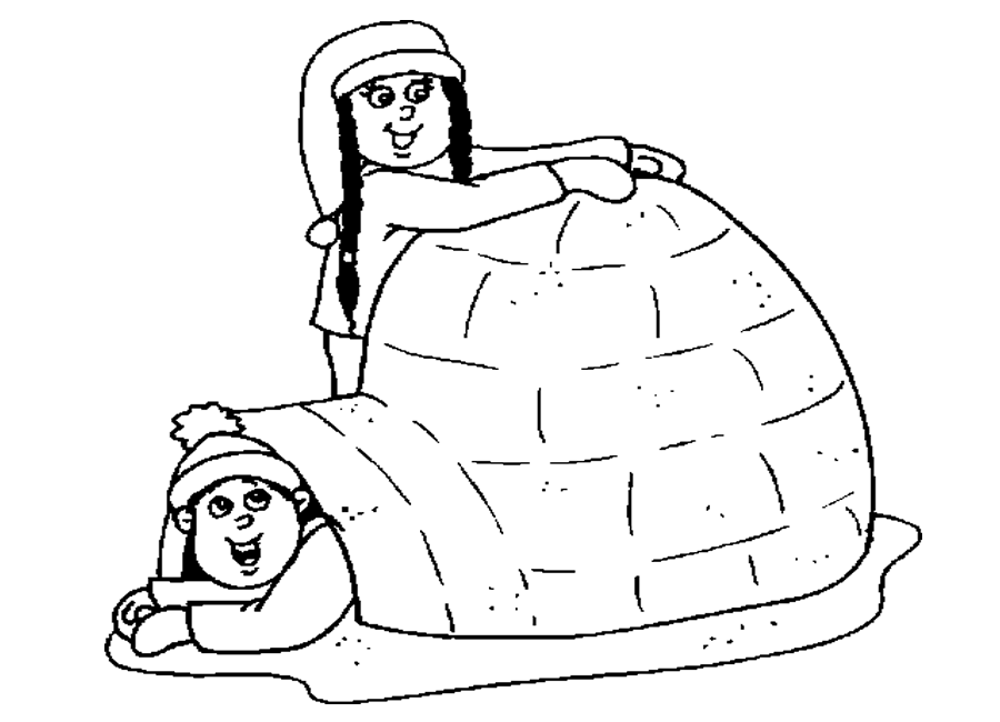 Building a Snow Igloo Coloring Sheet