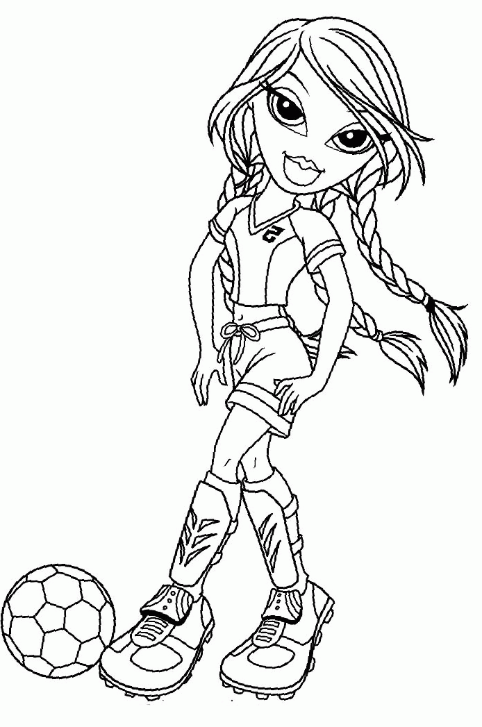 Bratz Jade Playing Football Coloring Pages - Bratz Cartoon 