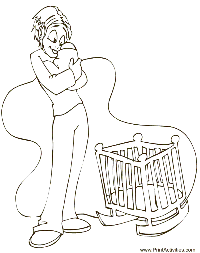 Happy Mother's Day Coloring Page: Mom with newborn baby