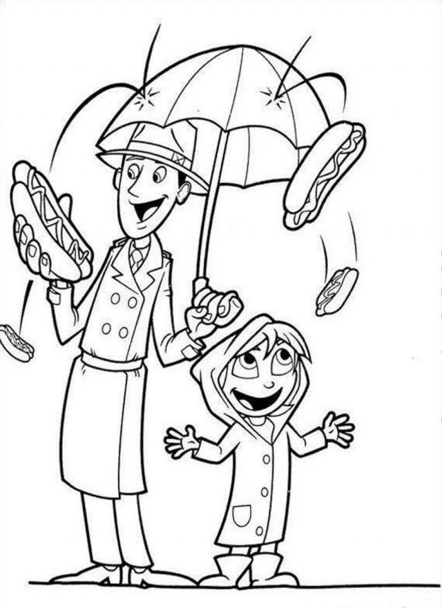 Cloudy With A Chance Of Meatballs Hotdog Coloring Page 