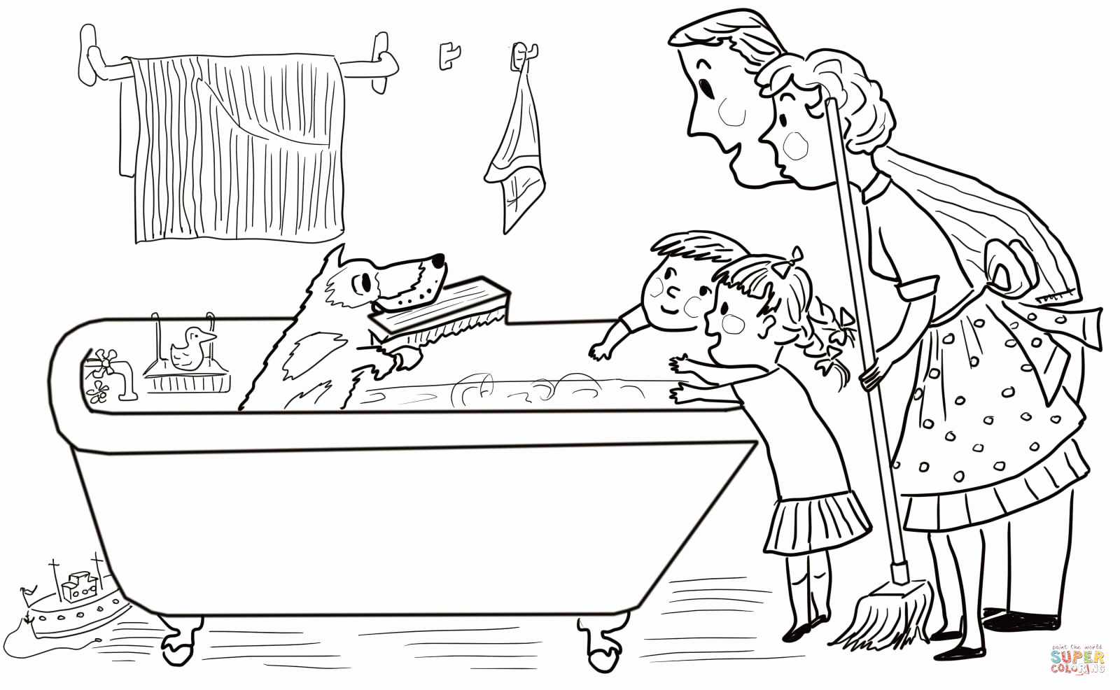 harry the dirty dog in the bathtub getting cleaned coloring page
