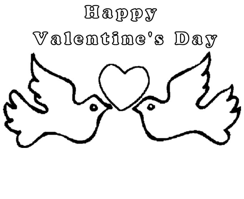 Valentine's Day Cards Coloring Pages - Happy Valentine's Day Doves 