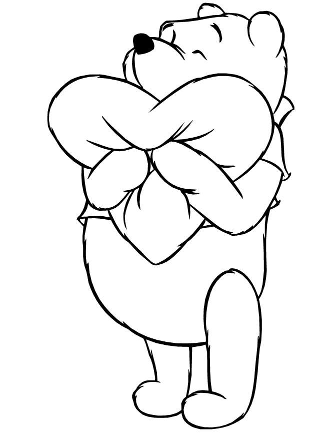 Winnie The Pooh Hugging Pillow Coloring Page