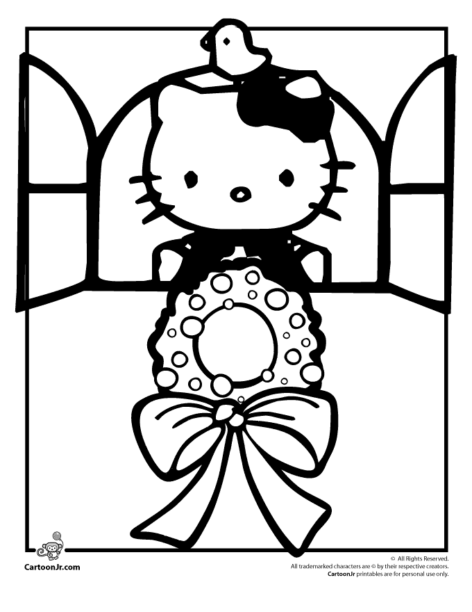 Hello Kitty Christmas Wreath Coloring Page | Cartoon Jr.
