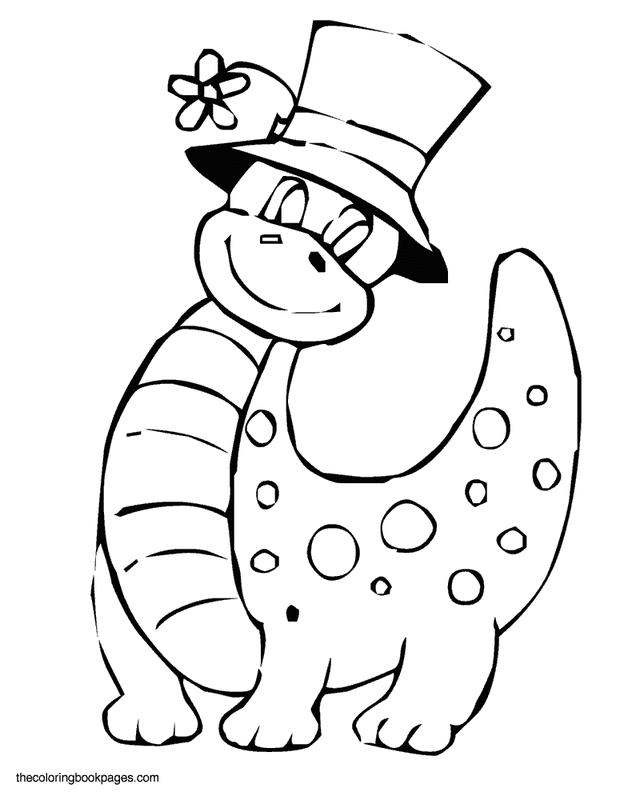 Dinosaur with hat - Dinosaur coloring book pages