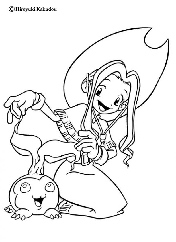 DIGIMON coloring pages - Mimi playing with Tanemon