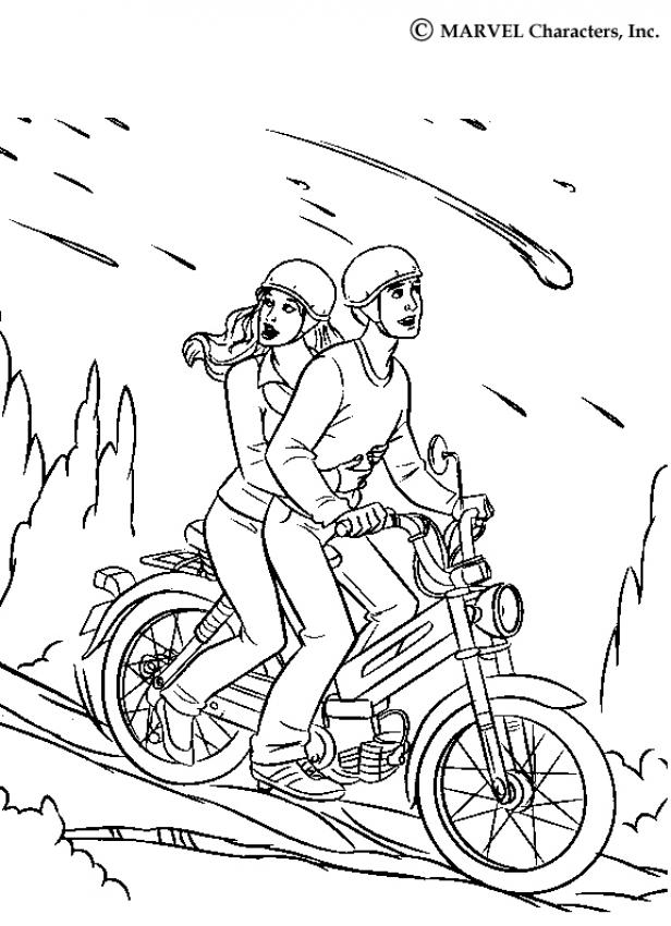 SPIDER-MAN coloring pages - Spiderman escaping on his motor bike