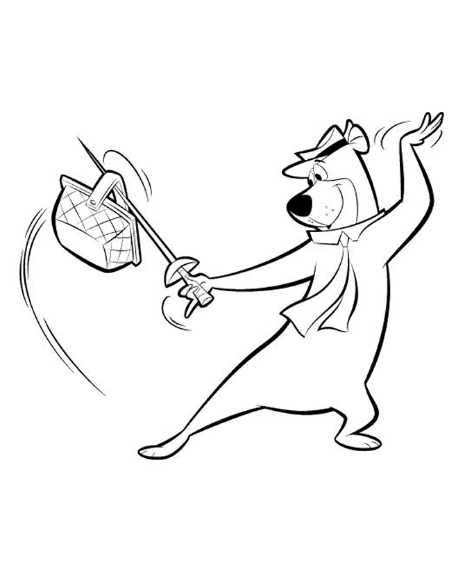 Yogi Bear Coloring Pages - Yogi picks up a picnic basket - Free 