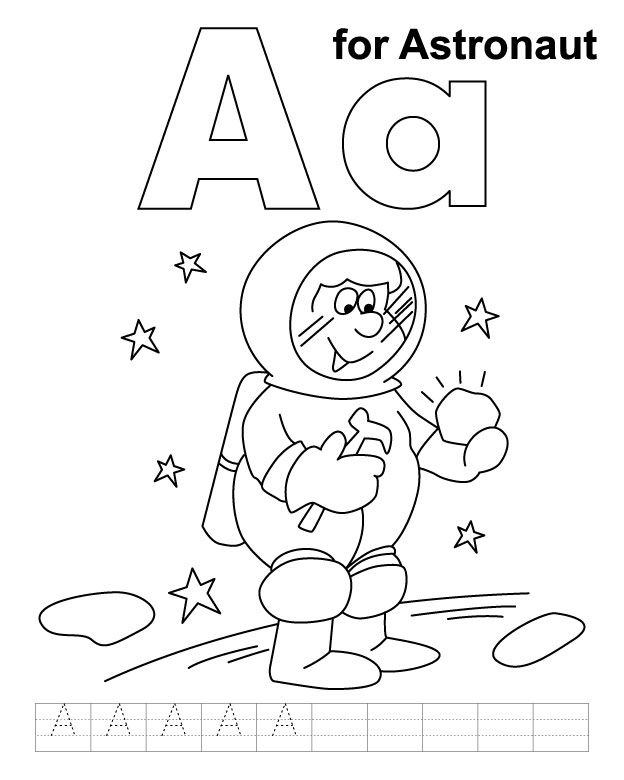 A for astronaut coloring page with handwriting practice | Download 