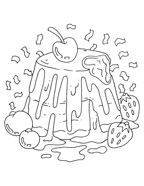 Premium Vector | Fruits pudding food doodle coloring page