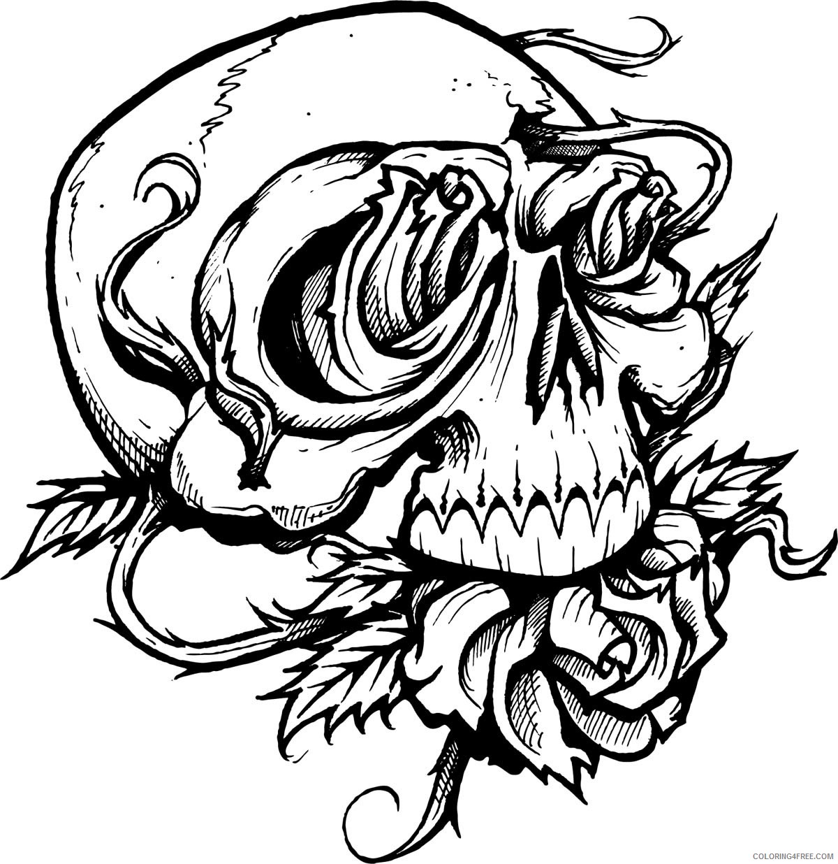 tattoo coloring pages rose and skull Coloring4free ...