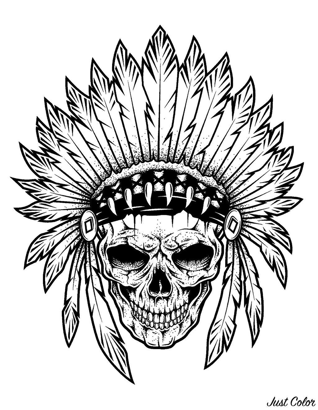 Tattoo indian chief skull - Tattoos Adult Coloring Pages