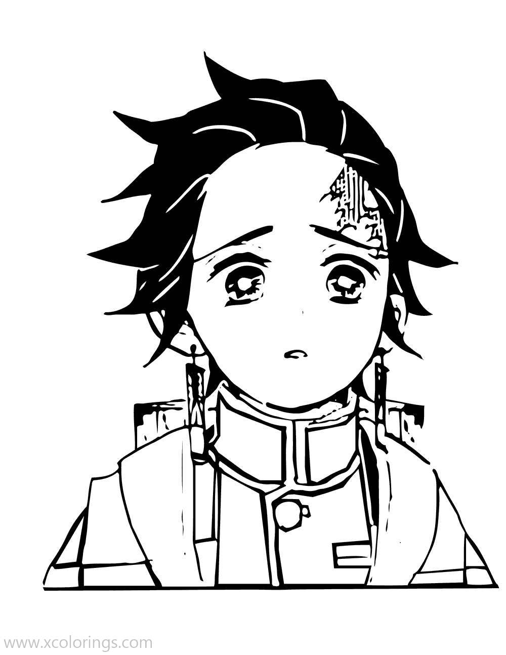 Demon Slayer Coloring Pages Tanjiro Kamado is not Happy - XColorings.com