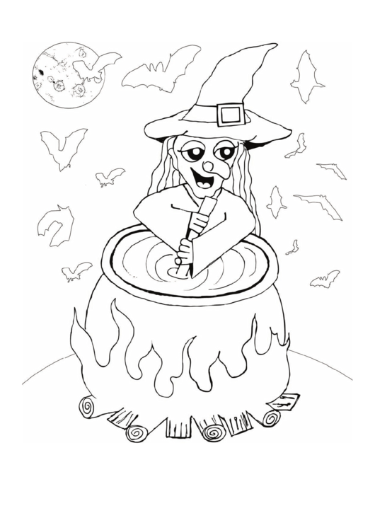 Witch Stirring Cauldron Coloring Page Printable Pdf Download - Coloring Hom...