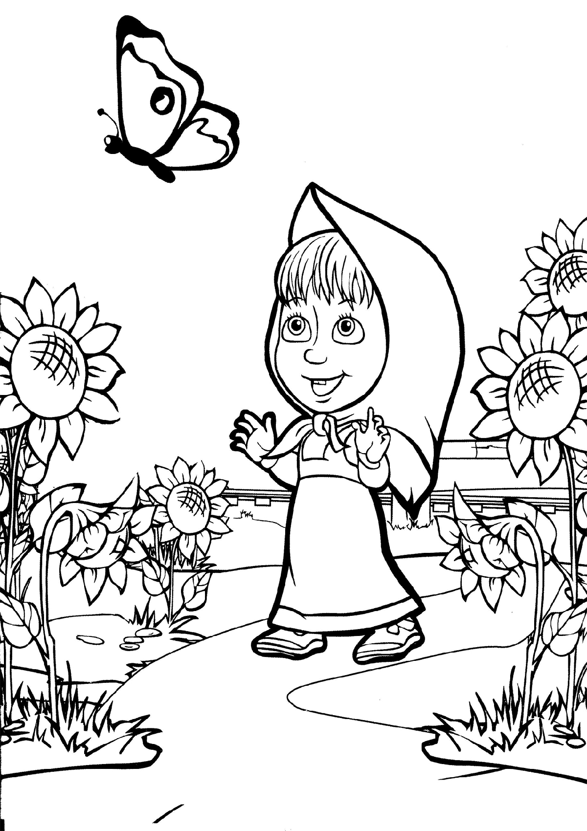 Masha And The Bear Coloring Pages Following Butterfly God Made Me Page