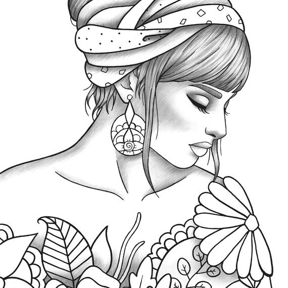 Printable coloring page girl portrait ...etsy.com · In stock