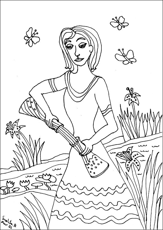 Tarot Colouring Book Temperance Drawing by Sushila Burgess