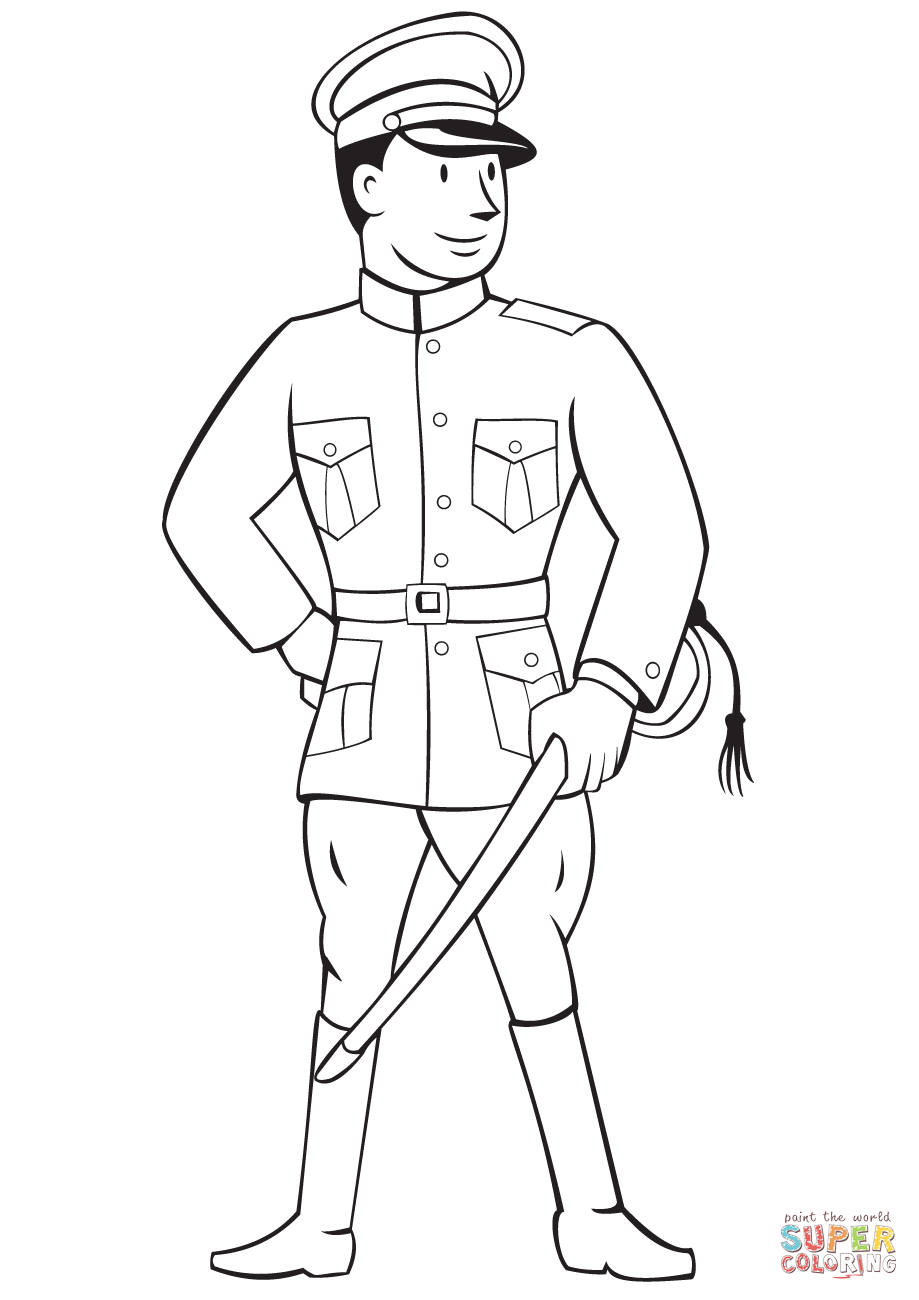 World War 1 Officer Coloring Page. Free Printable Coloring Page