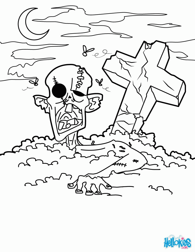 HALLOWEEN MONSTERS coloring pages - Zombie in the graveyard
