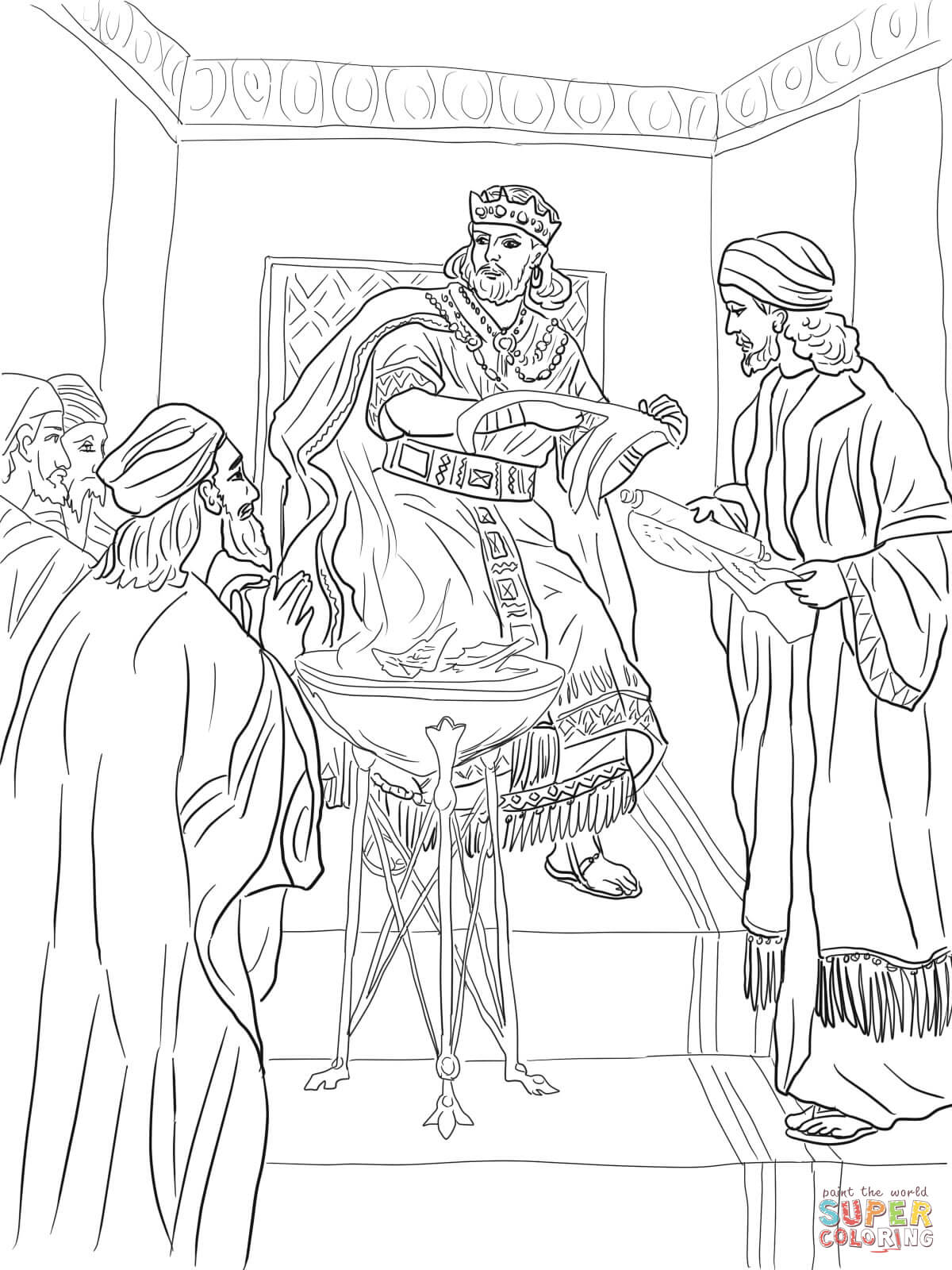 King Jehoiakim Burns Jeremiah's Scroll coloring page | Free ...