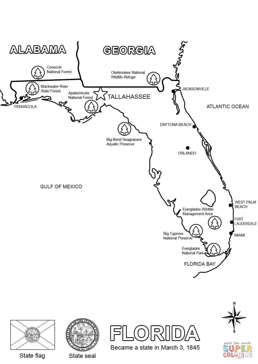 Florida Map Coloring Page  Free Printable Coloring Pages