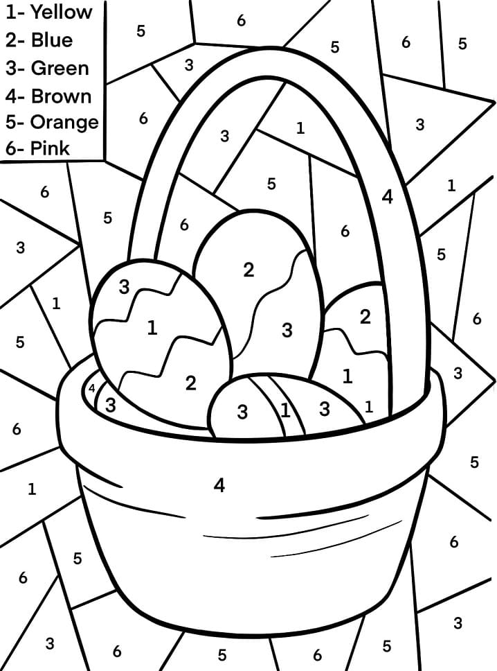 Easter Basket Color by Number Coloring Page - Free Printable Coloring Pages  for Kids