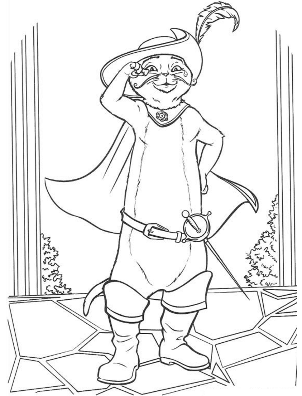 Cool Puss In Boots Coloring Page - Free Printable Coloring Pages for Kids