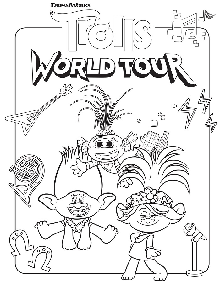 FREE Trolls World Tour Coloring Sheets & Kids Activities - Raising ...
