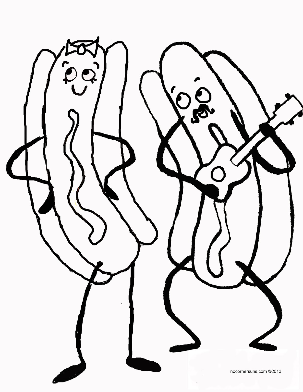 No Corner Suns: Girl and Boy Hot Dog Coloring Page