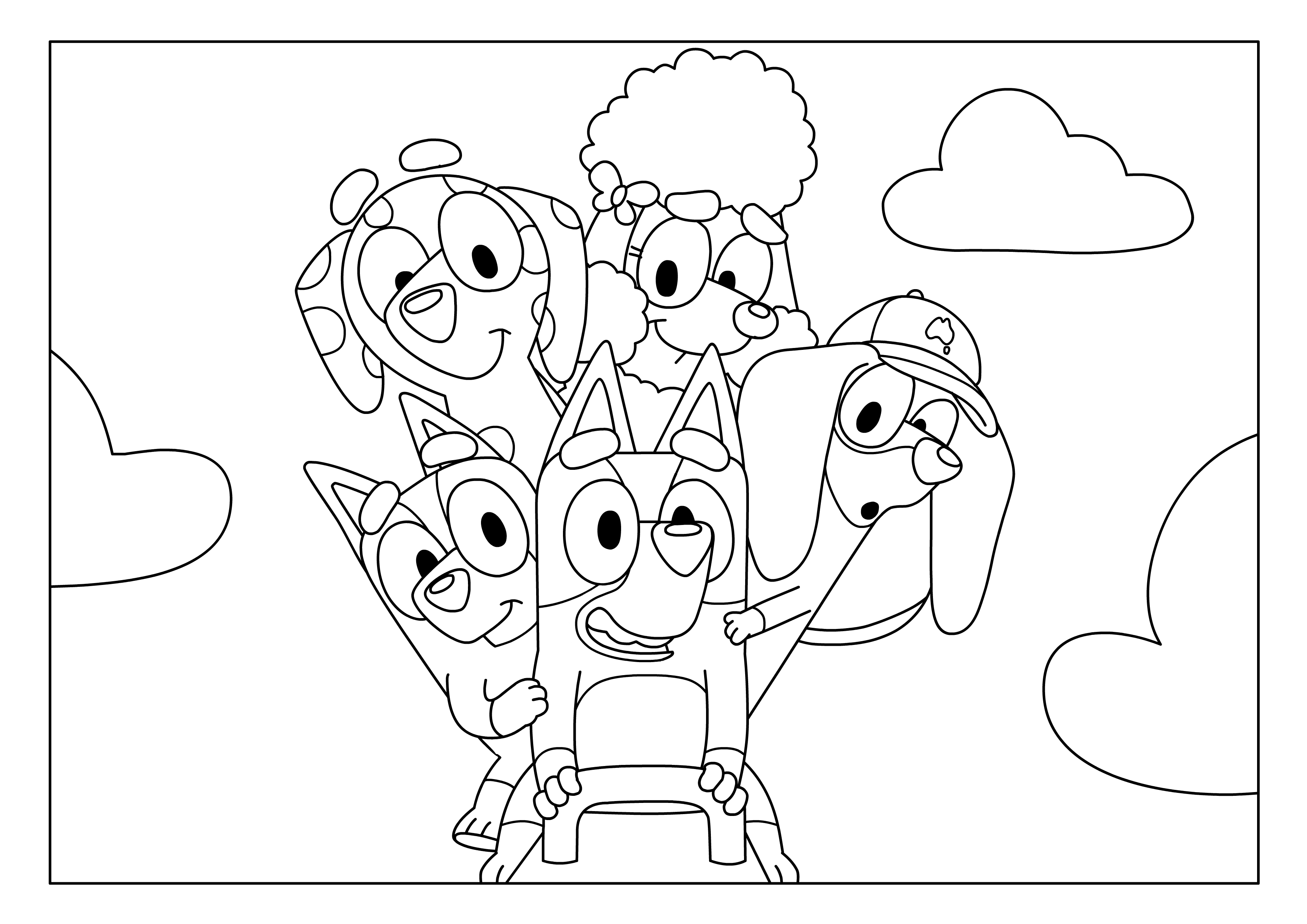 Download or print this amazing coloring page: Bluey friends colouring sheet...