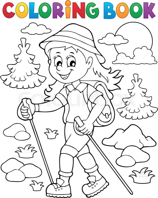 Coloring book woman hiker theme 1 | Stock vector | Colourbox