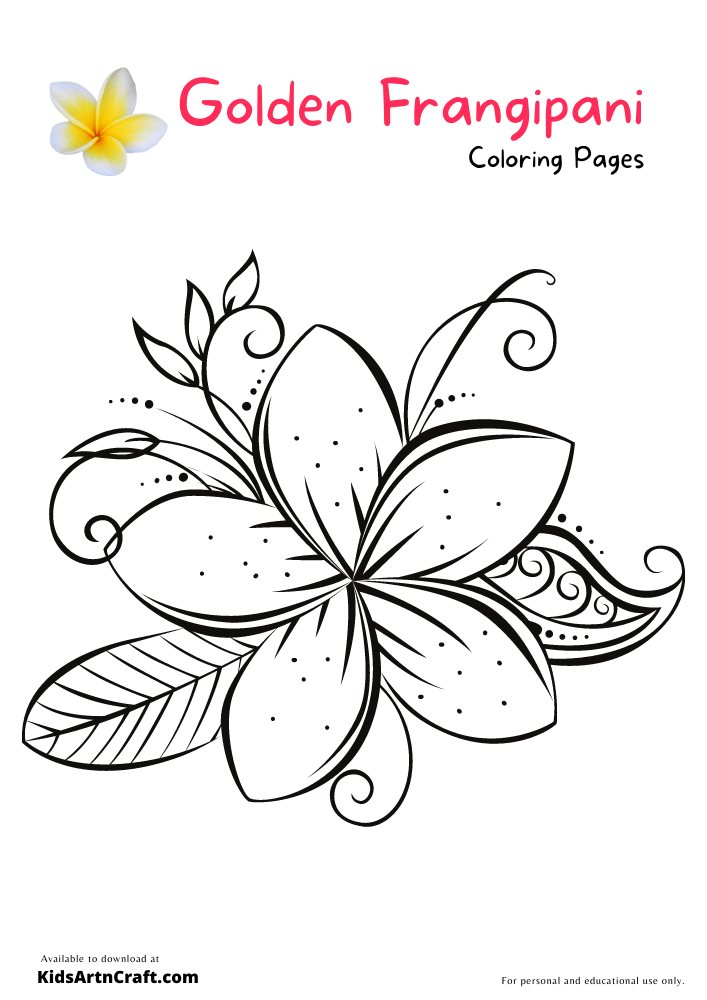 Golden Frangipani Coloring Pages For Kids – Free Printables - Kids Art &  Craft