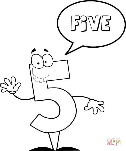 Number 5 Says FIVE coloring page | Free Printable Coloring Pages