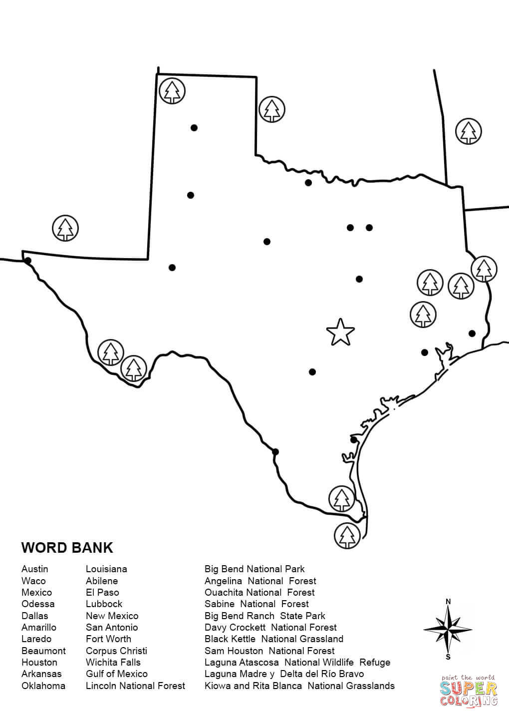 Texas Map Free Printable Worksheet