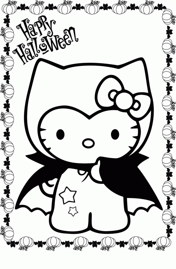 Hello Kitty Halloween Coloring Page