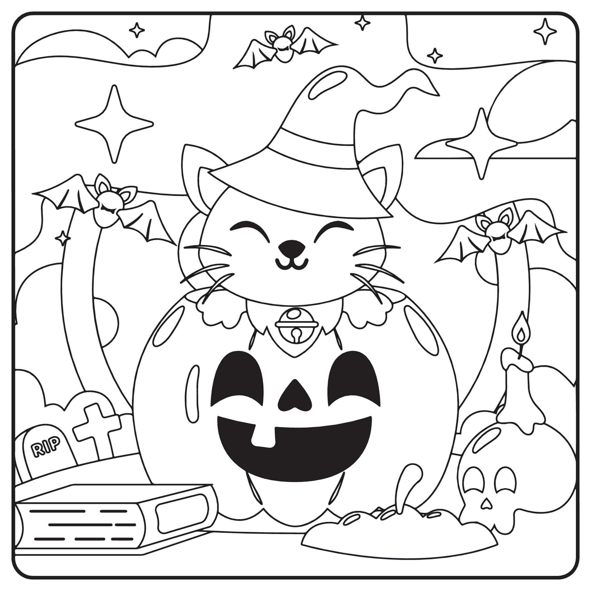 Halloween Cat Coloring Pages For Kids 8446181 Vector Art at Vecteezy