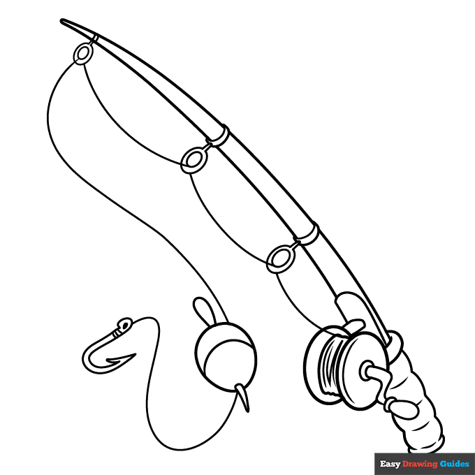 Fishing Pole Coloring Page | Easy Drawing Guides