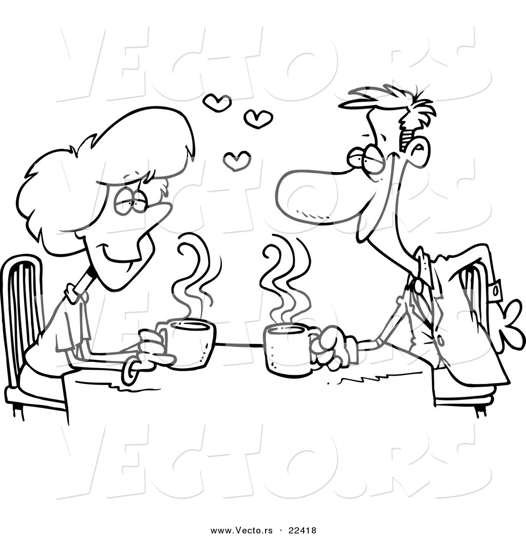 Vector Of A Cartoon Coffee Lovers On A Date - Coloring Page ... - Coloring  Home