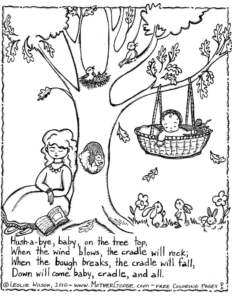 Hush-a-bye Baby Lullabye Coloring Page, a free Mother Goose ...