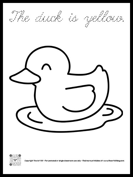 Yellow Duck Coloring Pages, Dotted Font - The Art Kit