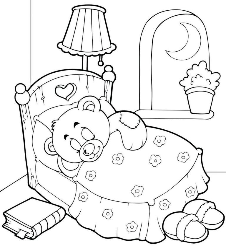 teddy bear sleeping in the beatiful bedroom coloring page | Bear coloring  pages, Teddy bear coloring pages, Coloring books