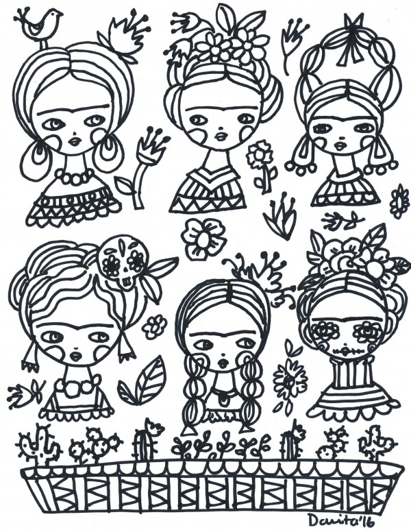 Freebie: Frida Kahlo Coloring Page – Stamping