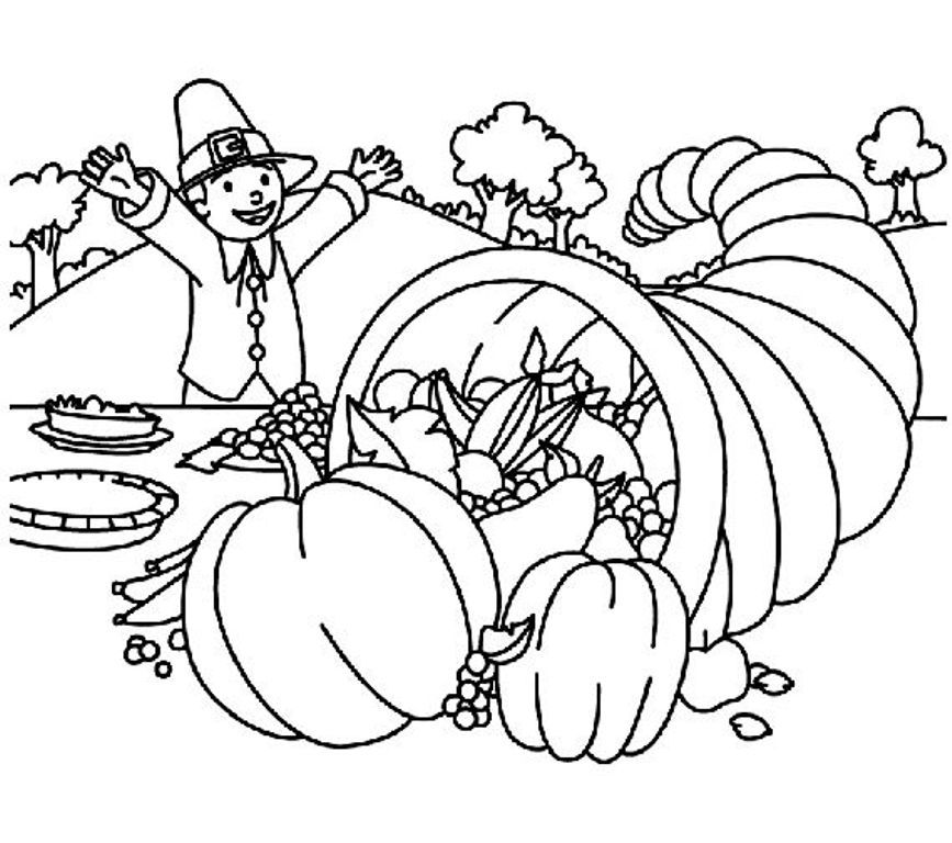 Coloring Pages Thanksgiving Cornucopia - Coloring Page