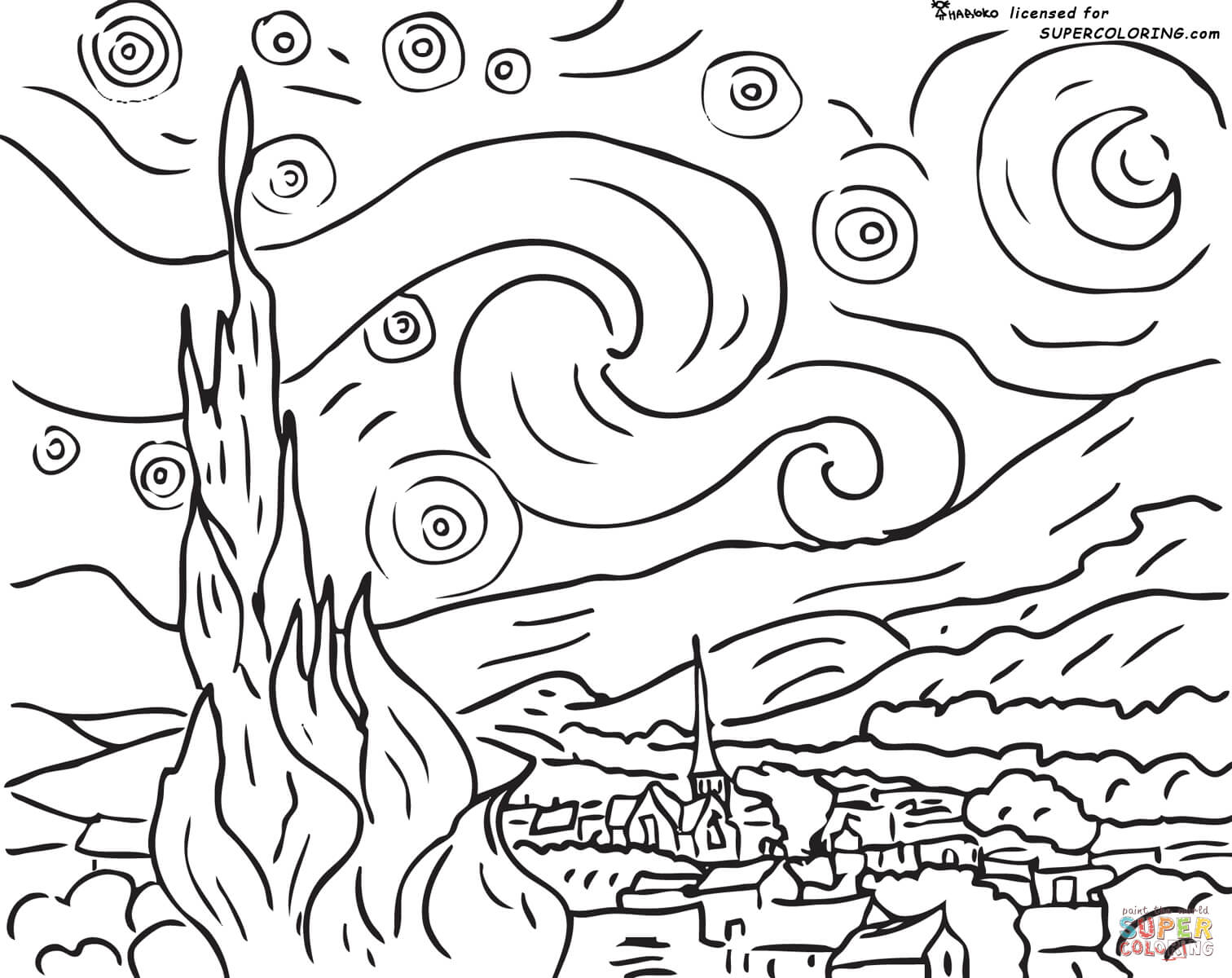 The Starry Night Coloring Page Coloring Home
