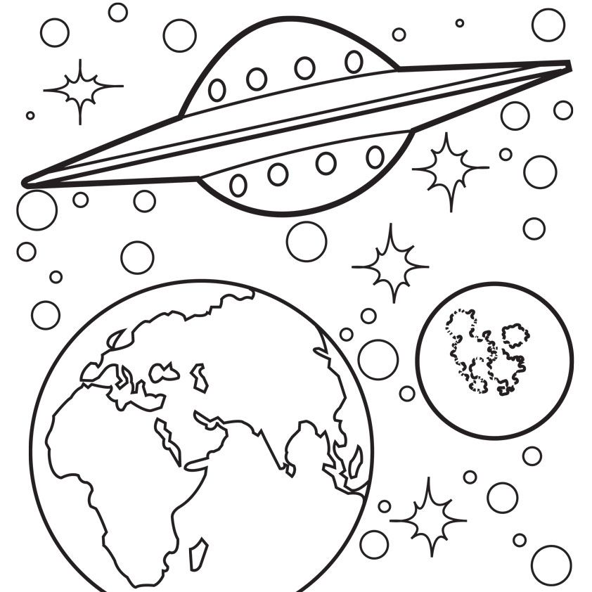 Space coloring pages earth and alien spacecraft - ColoringStar
