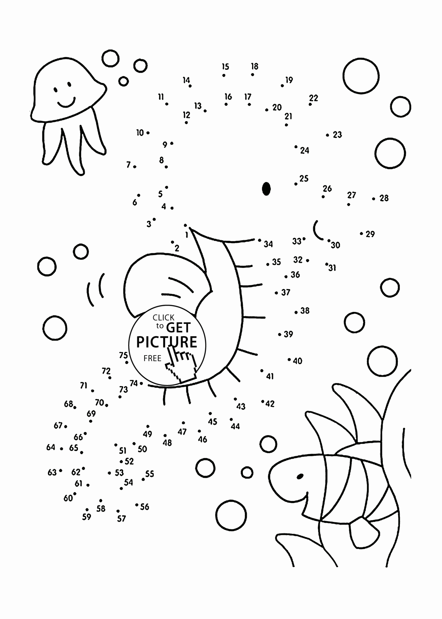 Coloring Pages : Connect The Dots Printable Of Seahorse ...